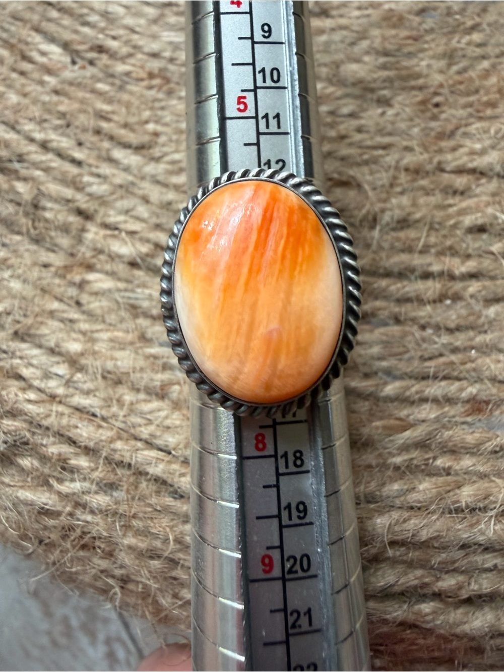 Handcrafted Native American Orange Spiny Stone Sterling Silver-Statement Ring - Picture 6 of 6